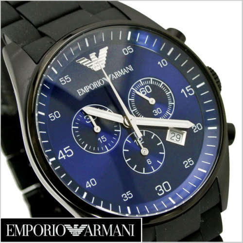 EMPORIO ARMANI BLUE SUNRAY DIAL**BLACK IP STAINLESS STEEL**GENTS CHRONOGRAPH WATCH ##BRAND NEW!!##