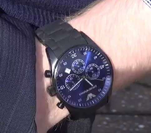EMPORIO ARMANI BLUE SUNRAY DIAL**BLACK IP STAINLESS STEEL**GENTS CHRONOGRAPH WATCH ##EXQUISITE##