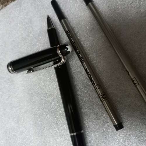 MONT BLANC CLASSIC BLACK BALL POINT PEN ENGRAVED WITH 1  Extra refill