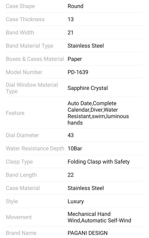 NEW!-PAGANI DESIGN SAPPHIRE CRYSTAL 43MM SUBMARINER AUTOMATIC WITH SEIKO NH35A 24 JEWELS