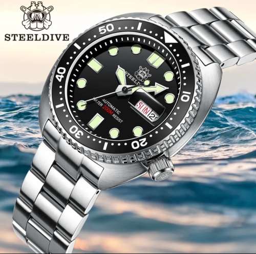 CRAZY DEAL!!-STEELDIVE SD-1972 TURTLE DAY DATE DIVER SEIKO NH36A MVT 24 JEWELS !