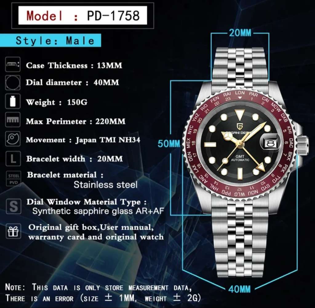 WOW!-GMT-2023 Automatic Pagani Design - NH34A SEIKO 24 JEWELS MVT-JUBILEE