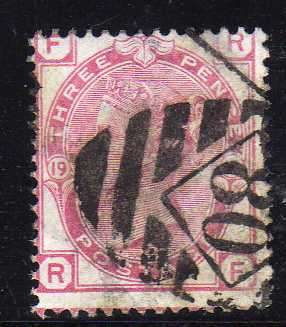 GREAT BRITAIN 1873-80 3d PALE ROSE PLATE 19 FINE USED. SG 144. CAT 80 POUNDS.(2018)