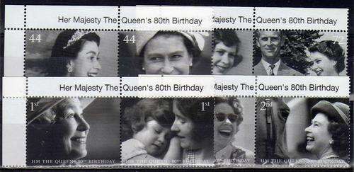 GREAT BRITAIN 2006 "80th BIRTHDAY QE II" SET OF 8 UMM. SG 2620-27. CAT 6,70 POUNDS.
