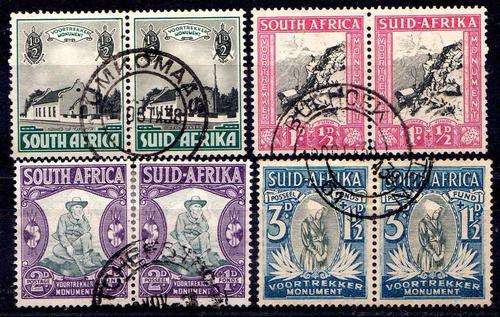 SOUTH AFRICA 1933 VOORTREKKER MEMORIAL FUND SET OF 4 PAIRS VERY FINE USED. SACC 51-54. CAT R115.