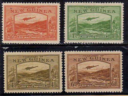 NEW GUINEA 1939 "AIRMAIL" 1/2d, 1d, 4d & 6d MOUNTED MINT. SG 212-3, 217 & 219. CAT 50 POUNDS.