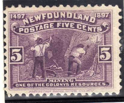NEWFOUNDLAND 1897 5c VIOLET MOUNTED MINT. SG 70. CAT 14 POUNDS.