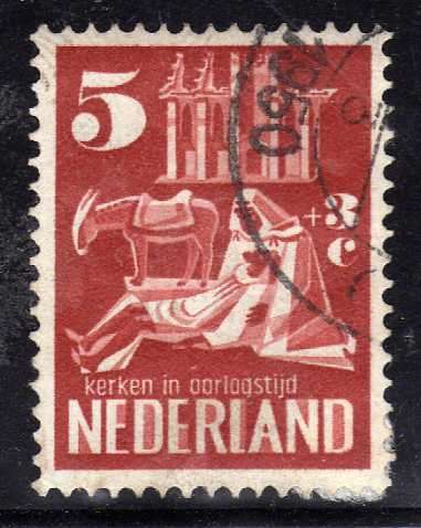 NETHERLANDS 1950 BOMBED CHURCHES REBUILDING FUND 5c + 3c V.F.U. SG 721. CAT 17 POUNDS.