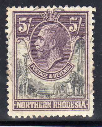 NORTHERN RHODESIA 1925 5/- DEFIN VFU. SG 14. CAT 19 POUNDS. (SG 2015)