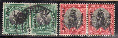 SOUTH WEST AFRICA 1926 LONDON PICT 1/2d & 1d PAIRS O/P. SACC 67 - 68. CAT R100. (2015)