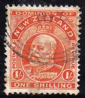 NEW ZEALAND 1909 DEFIN 1/- PERF 14 VFU. SG 399. CAT 13 POUNDS.