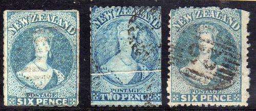 NEW ZEALAND 1862-1871 CHALON FULL FACE HEADS 1 x 2d + 2 x 6d. CAT 130 POUNDS.