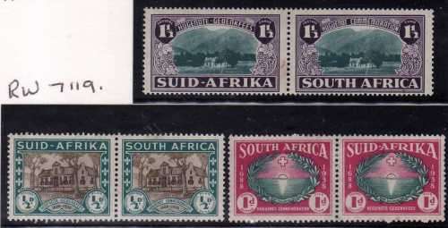 SOUTH AFRICA 1939 HUGUENOT 250TH ANNIVERSARY SET OF 3 PAIRS MM (READ DESCR). SACC 81-83. CAT R700.