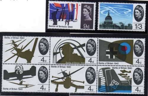 GREAT BRITAIN 1965 "BATTLE OF BRITAIN ANNIV" SET OF 8 LMM. SG 671-678. CAT 8 POUNDS.