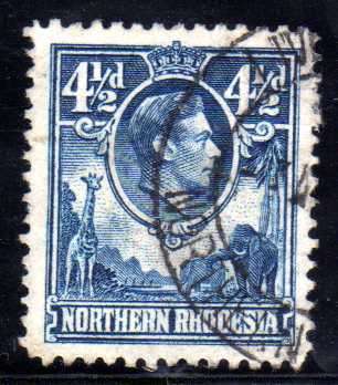NORTHERN RHODESIA 1938 DEFIN 4,5d VERY FINE USED. SG 37. CAT 12 POUNDS.