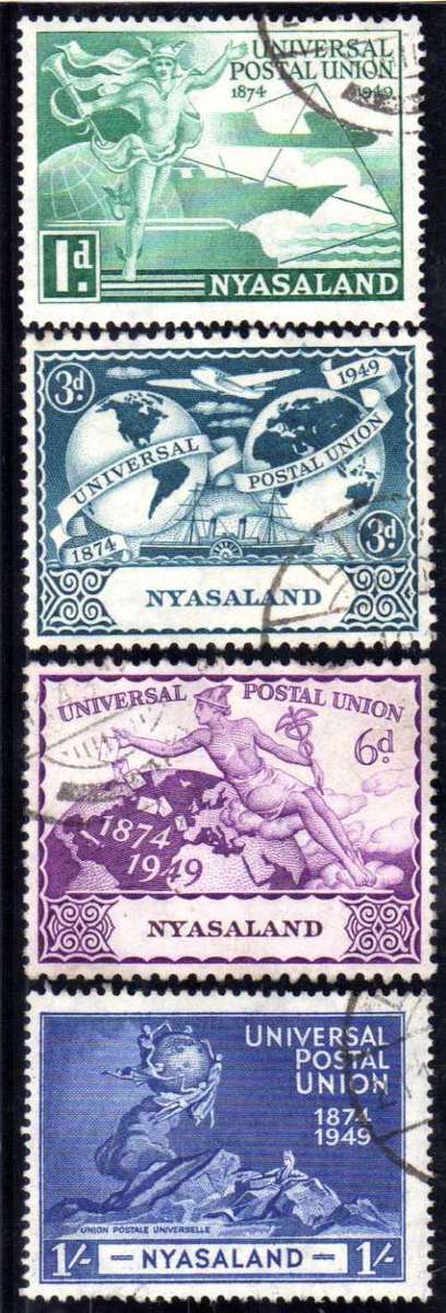 NYASALAND 1949 U.P.U. SET OF 4 V.F.U. SG 163-166. CAT 5 POUNDS.