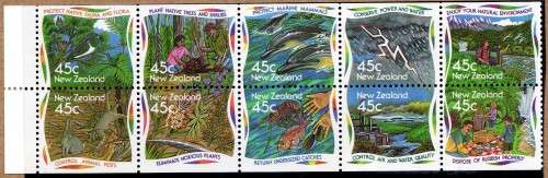 NEW ZEALAND 1995 "ENVIRONMENT" SET/PANE OF 10 UMM. SG 1865-74. CAT 6,50 POUNDS.