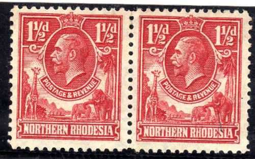 NORTHERN RHODESIA 1925 DEFIN 1,5d CARMINE-RED PAIR MM(*). SACC 3. CAT R100.