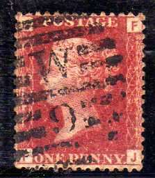 GREAT BRITAIN 1858-79 1d ROSE RED PLATE 218 GOOD USED. SG 43. CAT 9 POUNDS.