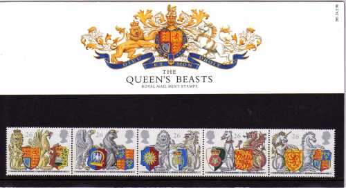GREAT BRITAIN 1998 "THE QUEEN'S BEASTS" SET OF 5 UMM IN PRESENTATION PACK. SG 2026-30 CAT 5 POUNDS.