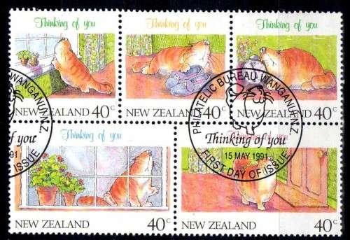 NEW ZEALAND 1991 "THINKING OF YOU" BOTH BOOKLET PANES VFU. SG 1604-13. CAT 8,50 POUNDS.