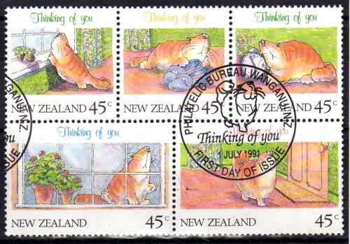 NEW ZEALAND 1991 "THINKING OF YOU" BOTH BOOKLET PANES VFU. SG 1604-13. CAT 8,50 POUNDS.