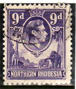 NORTHERN RHODESIA 1938 DEFIN 9d VFU. SACC 39. CAT R110.
