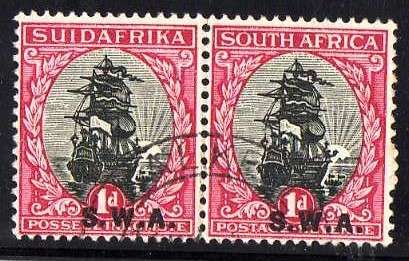SOUTH WEST AFRICA 1930 ROTO SWA OVERPRINT 1d PAIR VERY FINE USED. SACC 94. CAT R220. (SACC 2015)