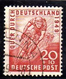 GERMANY BRITISH + AMERICAN ZONES 1949 "TRANS GERMANY CYCLE RACE" 20 + 10pf. SG A147.