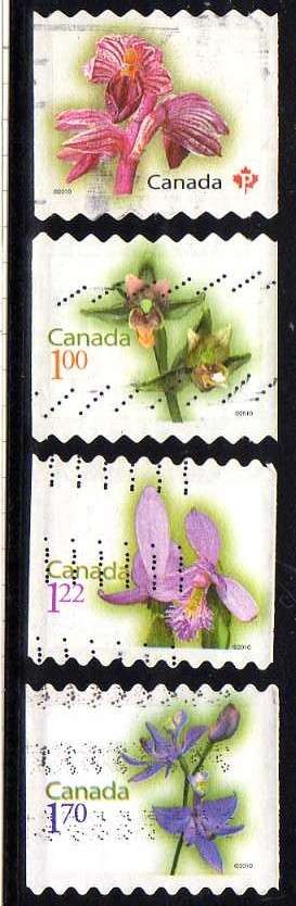 CANADA 2010 "FLOWERS" (4TH SERIES) SET OF 4 VFU. SG 2645-48. CAT 9,45 POUNDS.