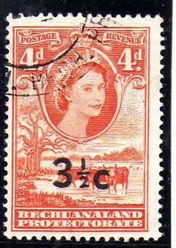 BECHUANALAND 1961 DEFIN 3,5c ON 4d TYPE II. VERY FINE USED. SACC 157a. CAT R200.(2015)
