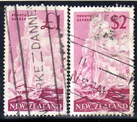 NEW ZEALAND 1960 & 1967 DEFIN 1 POUND STAMPS GOOD USED. SG 802 & 862. CAT 14 POUNDS