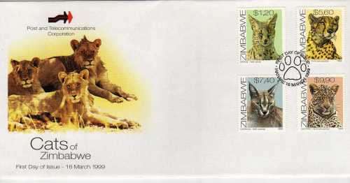 ZIMBABWE 1999 4 COMMEMORATIVE SETS ON FDC. CAT STAMPS 11,20 POUNDS.