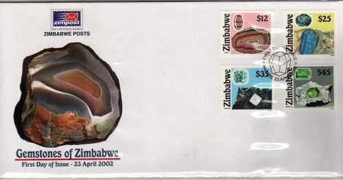 ZIMBABWE 2002 "GEMSTONES" SET OF 4 ON FDC. SG 1079-82. CAT STAMPS 5,25 POUNDS.