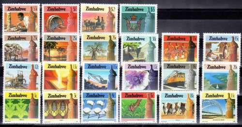 ZIMBABWE 1985 DEFINITIVE SET OF 22 UMM. SG 659-680. CAT 27 POUNDS.
