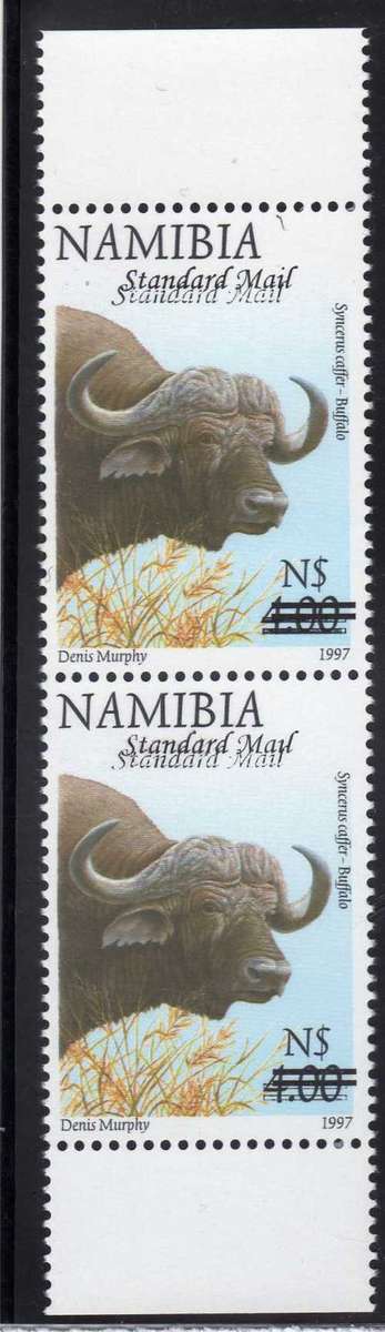 NAMIBIA 2007 N$4 BUFFALO OVPT "Standard Mail" UMM VERT PAIR VARIETY OVPT DOUBLE CERTIFIED. SACC 581a