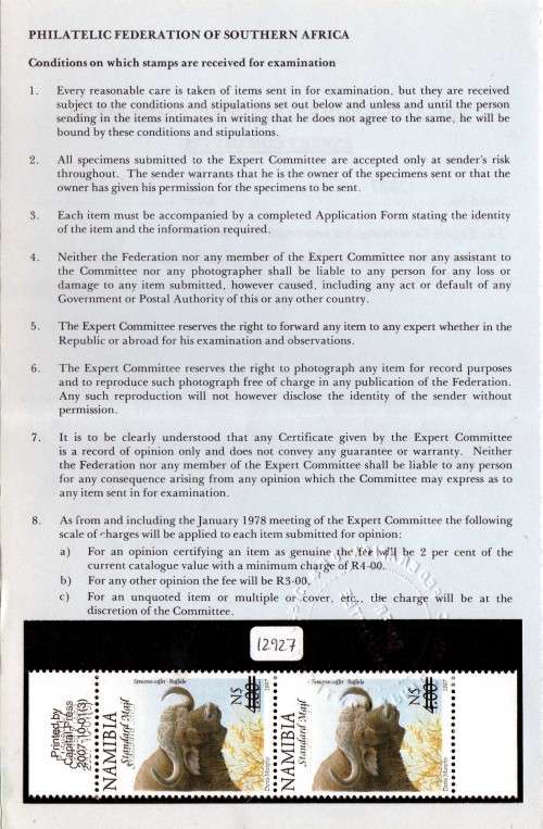 NAMIBIA 2007 N$4 BUFFALO OVPT "Standard Mail" UMM VERT PAIR VARIETY OVPT DOUBLE CERTIFIED. SACC 581a