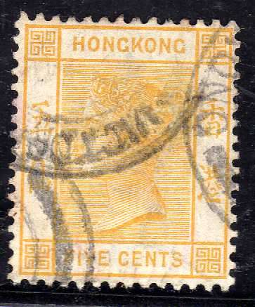 HONG KONG 1900 DEFIN 5c YELLOW VFU. SG 58. CAT 9,50 POUNDS.