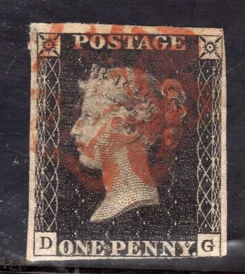 GREAT BRITAIN 1840 1d BLACK 3 MARGIN JUST CUT LOWER RIGHT. RED MALTESE CROSS. SG 2. CAT 425 POUNDS.