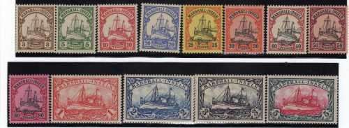 GERMAN COLONIES MARSHALL ISLANDS 1901 YACHT DEFIN NO WMK SET MM. SG G11-G23. CAT 215 POUNDS.