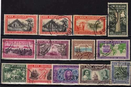 NEW ZEALAND 1940 CENTENIAL SET OF 13 VERY FINE USED. SG 613-625. CAT 20 POUNDS.