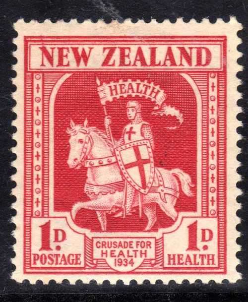NEW ZEALAND 1934 HEALTH 1d + 1d CARMINE LIGHTLY MOUNTED MINT. SG 555. CAT 11 POUNDS.