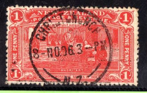 NEW ZEALAND 1906 N.Z. EXHIBITION 1d VERMILLION VERY FINE USED. SG 371. CAT 16 POUNDS.