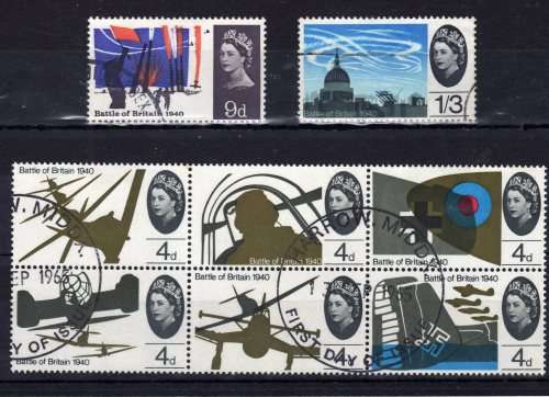 GREAT BRITAIN 1965 "25TH ANNIV BATTLE OF BRITAIN" ORD SET OF 8 VFU. SG 671-678. CAT 10 POUNDS.