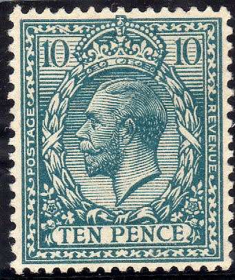 GREAT BRITAIN 1912-24 KGV DEFIN 10d DEEP TURQUOISE-BLUE LMM. SG 394a. CAT 90 POUNDS.