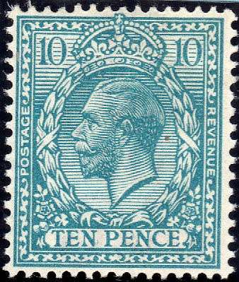 GREAT BRITAIN 1912-24 KGV DEFIN 10d TURQUOISE-BLUE LMM. SG 394. CAT 22 POUNDS.