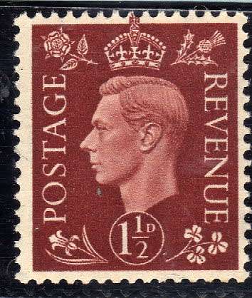 GREAT BRITAIN 1937 DEFIN 1,5d RED-BROWN INV W/MARK UMM. SG 464 WI. CAT 15 POUNDS.