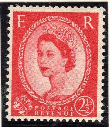 GREAT BRITAIN 1952-54 DEFIN W/MARK TUDOR CROWN 2,5d W/MARK SIDEWAYS LMM. SG 519a. CAT 12 POUNDS.