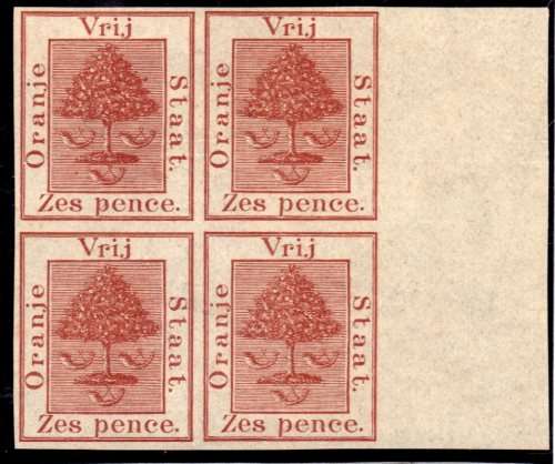 ORANGE FREE STATE 1868-74 UNMOUNTED MINT RIGHT MARGINAL PLATE PROOF OF 6d IN THE COLOUR OF THE 1d.