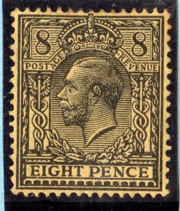 GREAT BRITAIN 1912-24 KGV DEFIN 8d BLACK/YELLOW MM. SG 390. CAT 32 POUNDS.